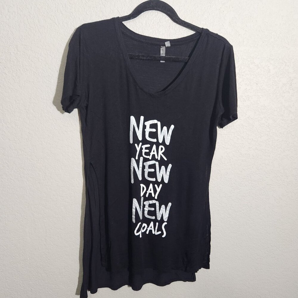 New Year New Day New Goals Black Womens T-Shirt By Just Be Free Size S